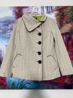 Soia & Kyo Jacket Cream Plaid Size M Retro
